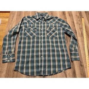 Canyon Guide Shirt Men's Large Green Yellow White Black Long Sleeve Button Up